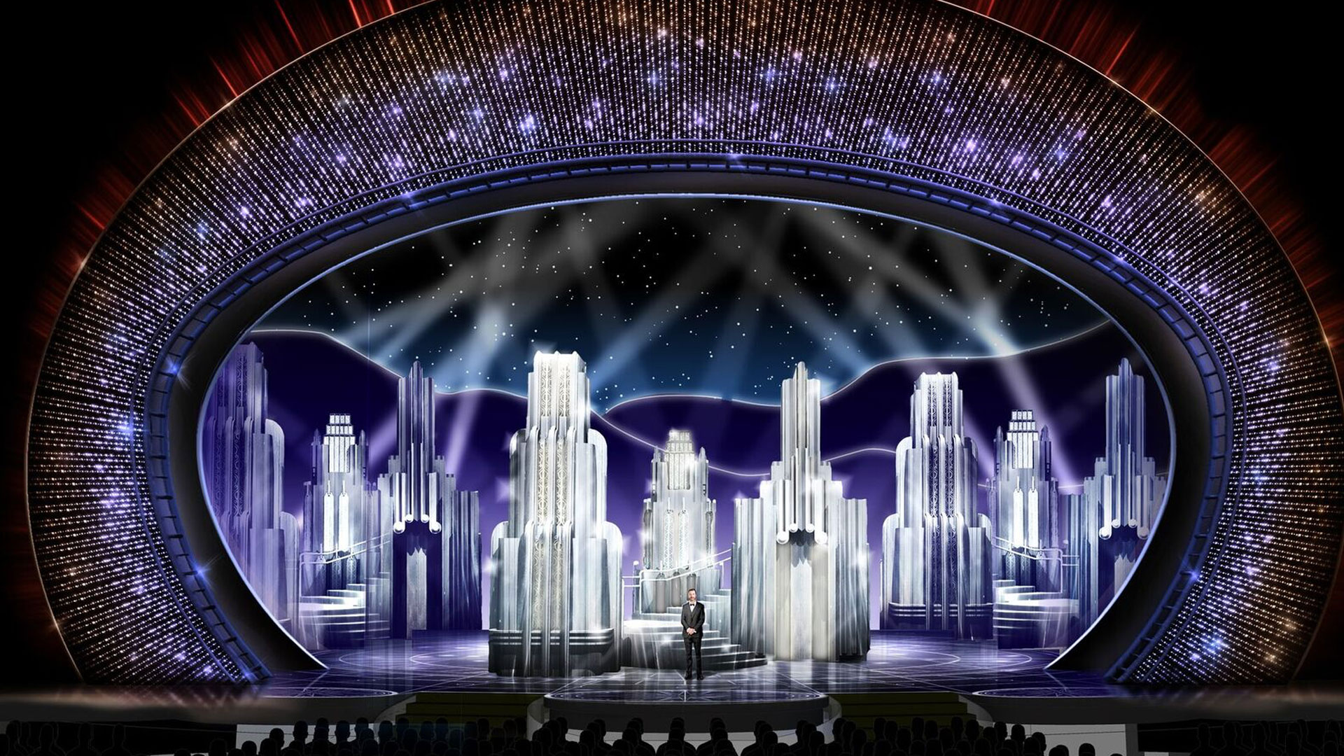 Oscars 2017 — illuminated architectural towers