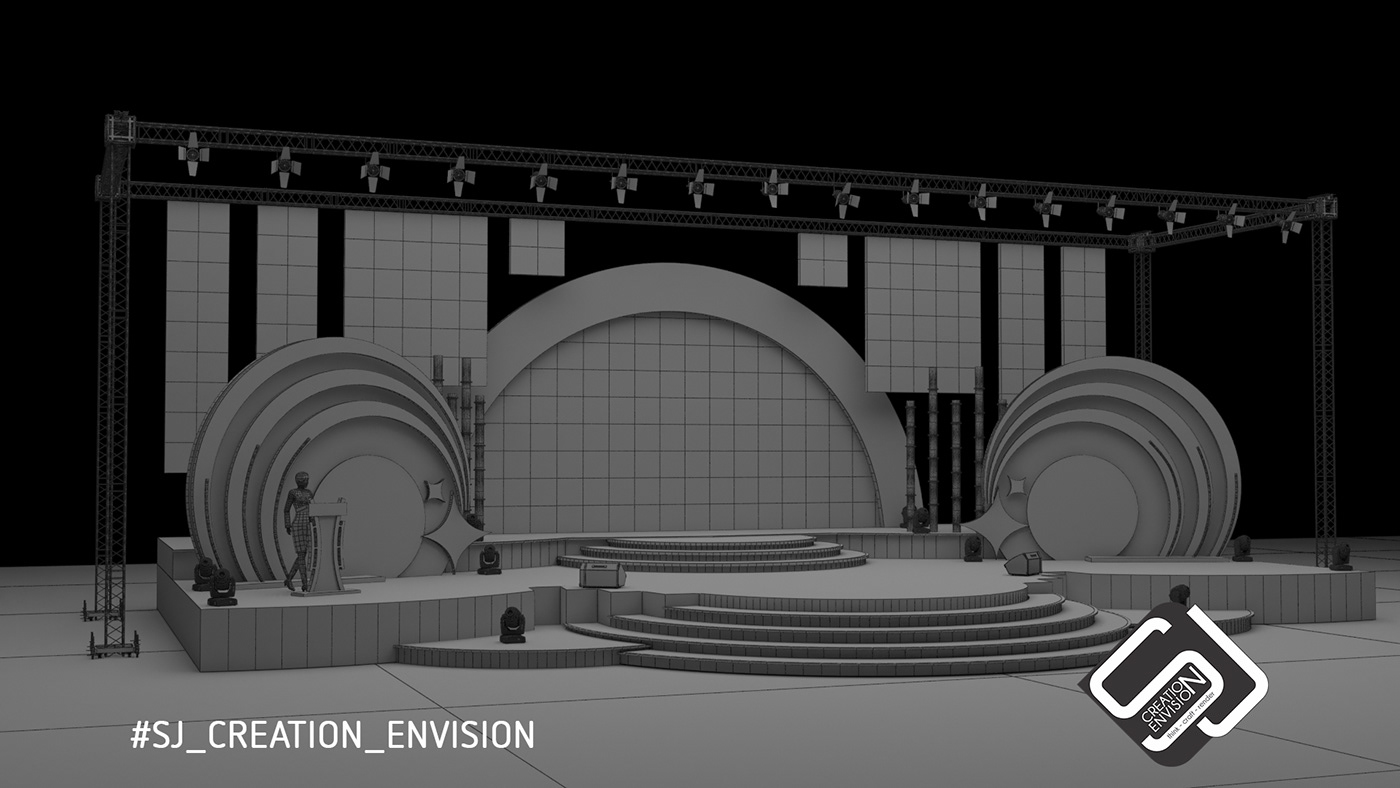 Awards stage — monochrome structural render